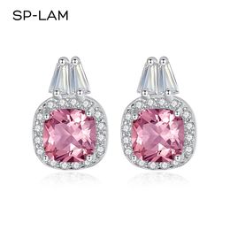 Stud Morganite Pink Stud Earrings Cute 925 Sterling Silver Aesthetic Crystal Stone Earring For Girls Dainty Female Jewelry Gift