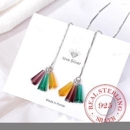 Dangle Earrings Charm Colourful Tassels Long Drop For Women 2023 Trendy 925 Sterling Silver Jewellery Boucle Oreille Femme