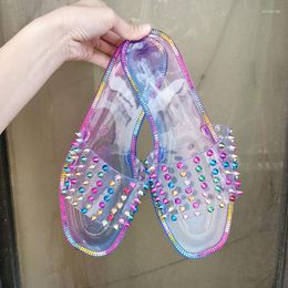 Slippers Transparent PVC Crystal Woman 2023 Summer OutSide Women Fashion Slides Colour Flat Bottom Travel Beach Shoes Size 37-41