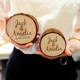 Display Personalised Ring Box Custom Engagement Rings Holder Box Engraved Natural Wood Ring Bearer Rustic Wedding Gift with Names Date