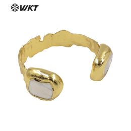 Bangle WTMPB045 WKT Design Natural Pearl Bracelet Wide Bangle Two Large Pearl Gold Bangle Ladies Jewelry Gift Bangle Bracelet