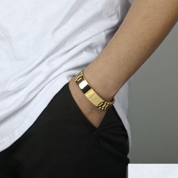 Identification New Mens Watch Bracelet Gold Plated Stainless Steel Links Cuff Bangles Hip Hop Jewellery For Men Gift Drop Delivery Brac Dhitb