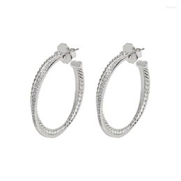 Hoop Earrings 4mm Wide C Shape White Gold Plated Brass For Women Trendy Twist Personalized With Push Back Post