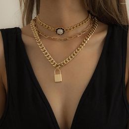 Pendant Necklaces 2023 Geometric Lock Flower Necklace For Women Punk Gold Colour Chain Choker Collares Aesthetic Indie Jewellery