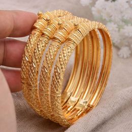 Bangles Can open 4pcs/lot Dubai Gold Color Bangles For Women Men Gold Bracelets African European Ethiopia Girls Bride Bangles Gift