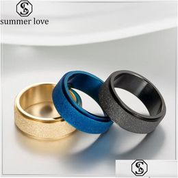 Band Rings High Quality 8Mm Stainless Steel Rotating Wedding Ring For Men Women Fashion Sandblasting Engagement Promise Jewellery Acce Dhsyd