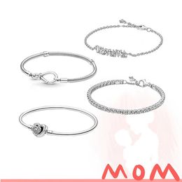Bangle 2022 Mother's Day New 100% Sterling Silver Infinity Knot Snake Chain Bracelet Shiny Tennis Bracelet Feminine Festive Jewelry
