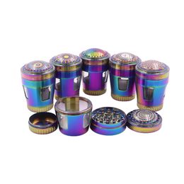 3D Rainbow Herb Grinder Metal 4 Pieces Detachable Smoking Tobacco Dry Crush Shredder Hand Mechanic Grinders Top Kaleidoscope Colors