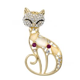 Cute Cat Brooch Butterfly Rhinestone Women Alloy Animal Pins Crystal Corsage Lapel Pin Collar Button Party Dress Accessories