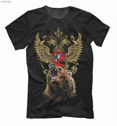 Men's T-Shirts Russia Bear Russian Symbol Double Headed Eagle Coat of Arms T-Shirt. Summer Cotton Short Sleeve O-Neck Mens T Shirt New S-3XL