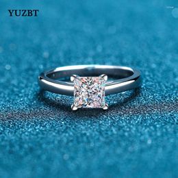 Cluster Rings YUZBT 18K White Gold Plated Excellent Cut 2 Square Gemstone Diamond Test Past D Colour Moissanite Princess Ring For Women