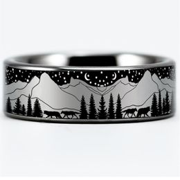 Rings Anniversary Gift Wolf in Night Forest View Rings For Women Men's Wedding Ring 8mm Tungsten Ring Party Jewellery Engagement Ring