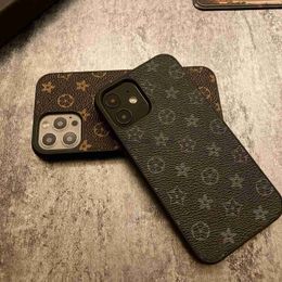 Designers Fashion Phone Cases For iPhone 14 pro max 13 case 12 11 14Plus 7 8 plus x xr xs xsmax Brown flower printed leather shell