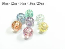 Beads Newest ! 8mm/10mm/ 12mm/14mm/16mm/ 20mm Mixed Color Transparent /Clear AB Effect Beads With Glitter Inside