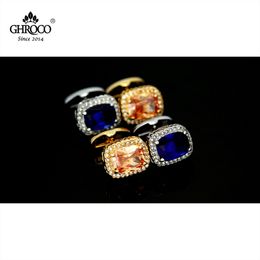 GHROCO Exquisite Rectangular Golden / Blue Zircon French Shirt Cufflinks Fashion Luxury Gifts Business Men and Women Best Man