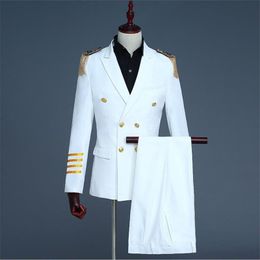 Men's Suits & Blazers Latest Coat Pant Designs Captain Uniform Suit Evening Tassel Tuxedo Dress Double Breasted Men For Wedding Groom