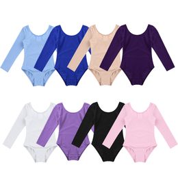 Dancewear Kids Girls Ballet Leotards Gymnastics Costume Long Sleeve Solid Color Dance Leotard Bodysuit Ballet Dress Dance Training Wear 230520