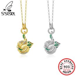 Necklaces S'STEEL 925 Sterling Silver Zircon Lava Snake Pendant Gold Necklace For Women Chain Statement Dainty Luxury Designer Jewelry