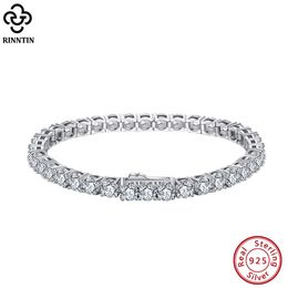 Bangle Rinntin Shiny Tennis Bracelet 925 Sterling Silver 2/3/4mm Clear Cubic Zirconia for Women Luxury Chain Bracelet Jewellery SB128