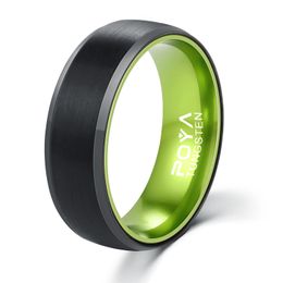 Rings New 8mm Width Tungsten Carbide Men Ring Black Brushed Beveled Edges with Green/Blue/Red/Orange/Purple Aluminum Liner 614