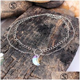 Pendant Necklaces New Symphony Crystal Moon Mtilayer Necklace For Women Sier Friends Family Party Jewellery Gift With Cards Drop Deliv Dhkeu