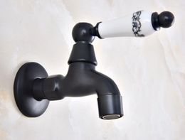 Bathroom Sink Faucets Black Oil Antique Brass Wall Mount Ceramic Handle Mop Pool Outdoor Garden Faucet Laundry Water Tap Dav343