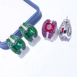 Stud ZOCA European Tricolor Zircon Earrings 925 Sterling Silver Zircon Set Fashion Boutique Jewelry Ladies Emerald Ruby Red Earrings