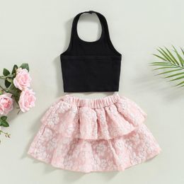 Clothing Sets Kids Girls Summer Outfit Casual Sleeveless Tank Tops And Elastic Waist Double Layer Jacquard Skirt Set