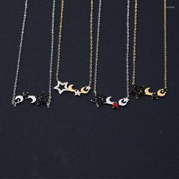 Pendant Necklaces 1pcs Fashion 316L Stainless Steel Necklace Non Fading Edge Inlaid Black Zircon Hollow Star Moon Collarbone Chain 2023