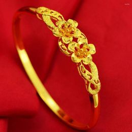 Bangle Bridal Yellow Gold Filled Womens Bracelet With Flower Patterned