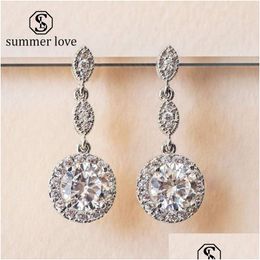 Dangle Chandelier Fashion Round Cubic Zirconia Earring For Women Girl Elegant Cz Micro Pave 925 Sier Pin Bride Wedding Party Jewel Dhdbt