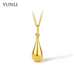 Necklaces YUNLI Pure 999 Real 24K Gold Pendant Necklace Simple Water Drop Design With 18K Chain for Women Fine Jewellery Gift