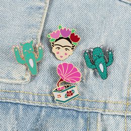 Funny Green Gray Cactus Broochs Retro Men's Record Player Coat Badge Pin Brooch Women Fashion Enamel Pins Button Men Jewelry Hot