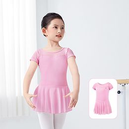 Dancewear Ballet Leotard with Skirt Short SleeveSoft Mesh Splice Children's Dance Dress for Ballet Kids Cotton Dance Leotard 230520