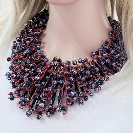 Necklaces Luxury New Statement Necklace Small Beads and Crystals Handmade Strands Chokers Necklace for Women Fashion Jewelry Chunky Bijoux