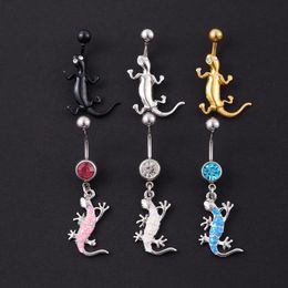 Navel Belly Button Rings Dangling Women Summer Gecko Vintage Stainless Steel Piercing Body Jewlery 2023 New Gold Black White Colour