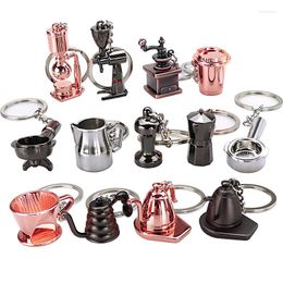 Keychains Creative Portable Coffeeware Barista Coffee Tamper Keychain Metal Cup Cafe Machine Handle Moka Pitcher Keyring