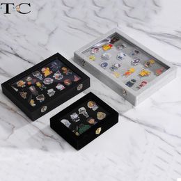 Boxes with Clear Glass Dust Badge Storage Brooch Box Collectible Award Jewellery Medal Collectible Display Board