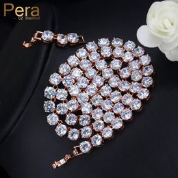 Necklaces Pera Hot Selling Luxury Bridal Rose Gold Color Big Round 0.6ct Hearts Arrows Choker Necklace for Jewelry Accessories P012
