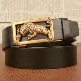 Belts 3.5CM Tiger Designer Metal Automatic Buckle Brand High Quality Luxury For Men Famous Work Business Black Male Leather Belt