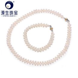Sets YS Handknitted Elegant 34 mm White China Freshwater Pearl Choker Necklace/Bracelet Jewellery Set For Women