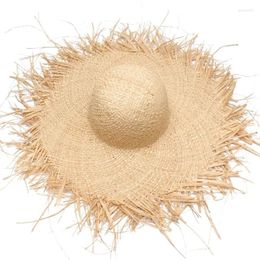 Wide Brim Hats Summer Ins Wind Big Fur Edge Raffia Grass Straw Hat Female Beach Cap Travel Seaside Holiday Sun Protection Visor