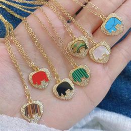 Chains 5Pcs Colourful Enamel Heart Shape Necklace Brass Jewellery Gold Plated Elephant Zircon Pendant For Women