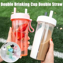 Tumblers 600ML Double Drinking Cup Straw Portable Large Capacity Water Bottle Creative Couple Mug Dual Purpose Kettle 230520