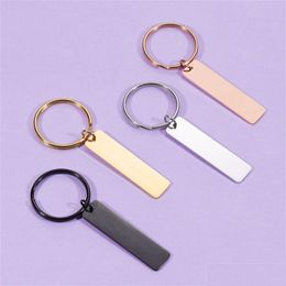 Keychains Lanyards Trendy Personalised Rec Charms Keychain Long Stainless Steel Bar Dainty Keyring Gift For Family Lover Friendshi Dhmpr