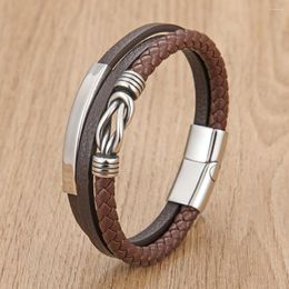 Charm Bracelets Men's Leather Bracelet Stainless Steel Braided Bangle Retro Creative Multilayer Jewellery DIY Size Male Handsome Gift