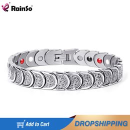Bracelets Rainso High Quality Magnetic Titanium Steel Bracelet For Men 4in1 Health Care Bio Energy Popular Jewerly Silver Bracelet Chain