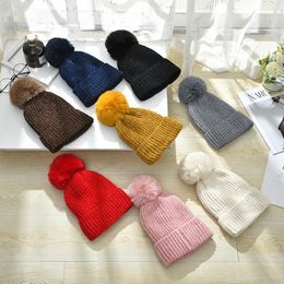 Beanies Beanie/Skull Caps Colourful Winter Knitted Hats For Women Female Woollen Pompom Poms Ball Thickened Lining Warm Skullies Cap Bonnet Go