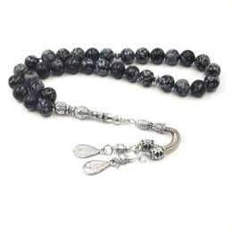Bracelets Natural Import Obsidian Man's Tasbih rosary Rare stone 33 Muslim misbaha Matel pendant Islam prayer beads bracelet Eid gift