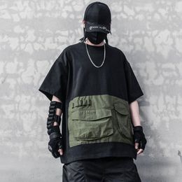 Men's T Shirts Men's Summer Techwear Loose Fit Oversized Hip Hop Tees Tactical Cargo Tshirt With Functional Pockets Short Sleeve Tops